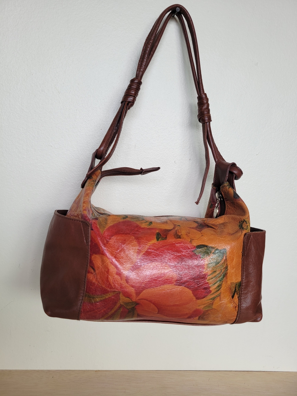 ANDY Genuine Leather Floral Brown Shoulder Bag Made in Argentina